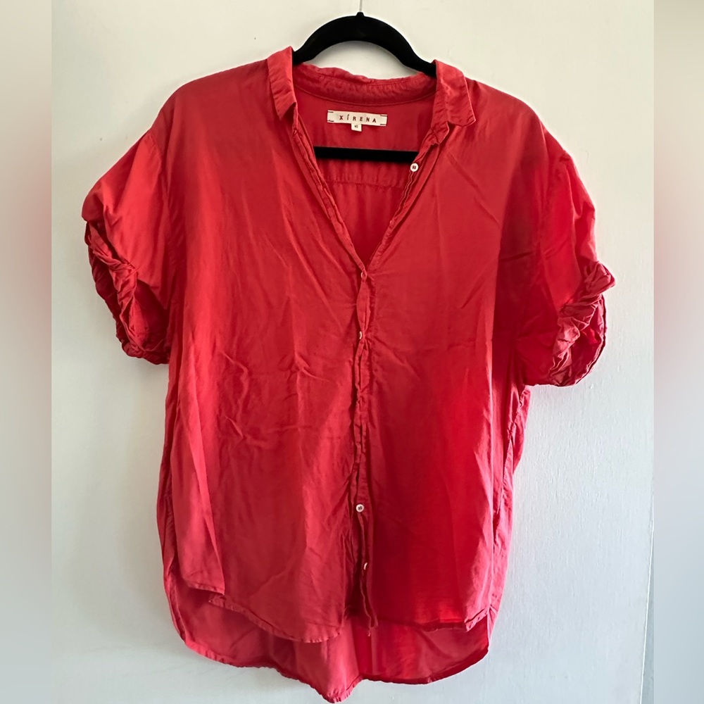 Channing Button-Down Rolled-Sleeve Cotton Top